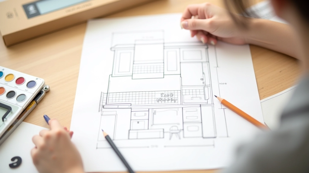 Kitchen layout planning with work triangle and traffic flow visualization